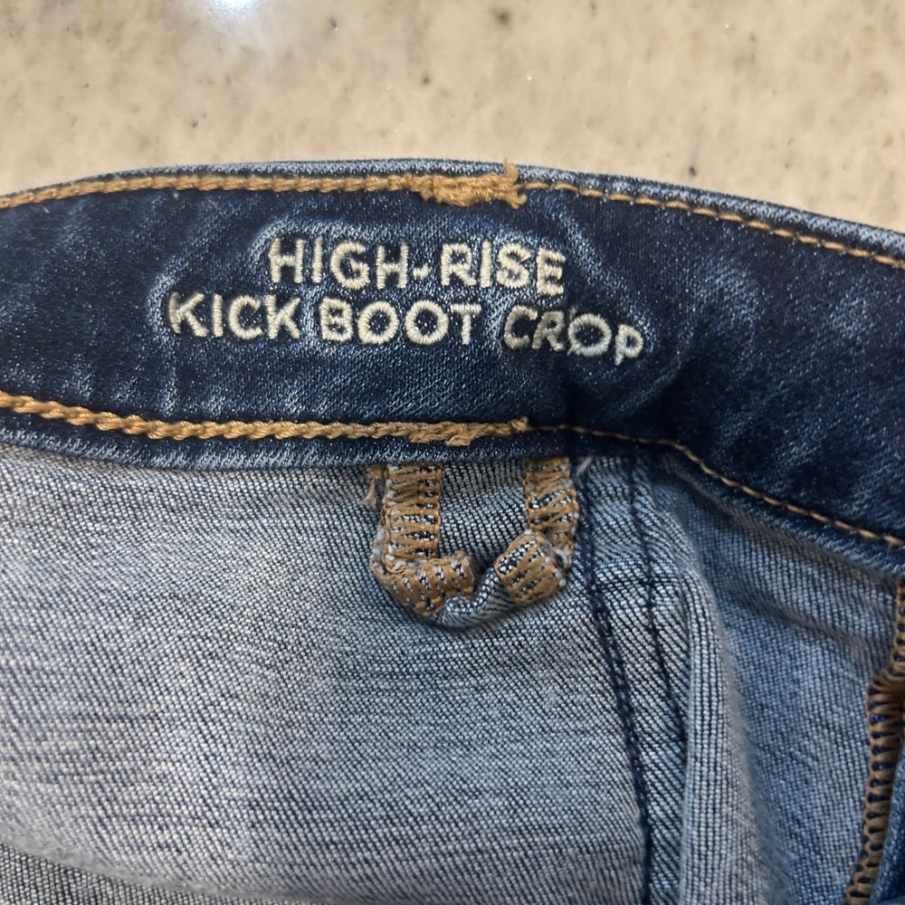 American Eagle Kick Boot Crop Jeans Women High Rise Patch Pocket Boho Flared 12 - Picture 4 of 7